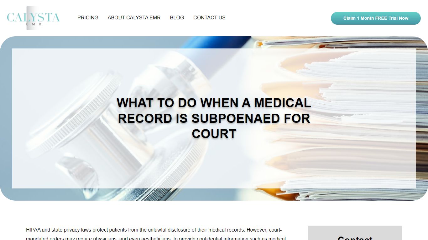 What To Do When A Medical Record is Subpoenaed for Court