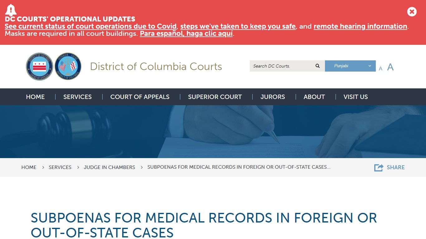 Subpoenas for Medical Records in Foreign or Out-of-State Cases - DC Courts