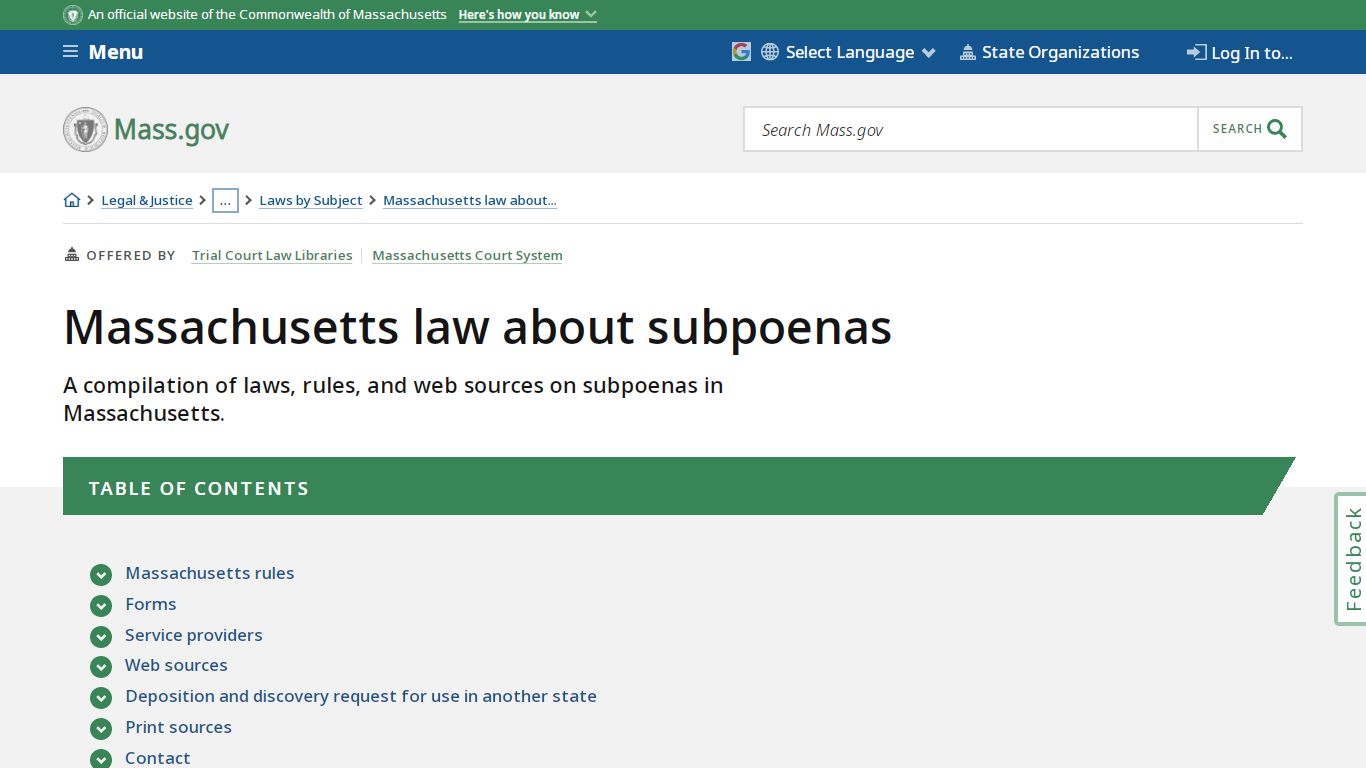 Massachusetts law about subpoenas | Mass.gov